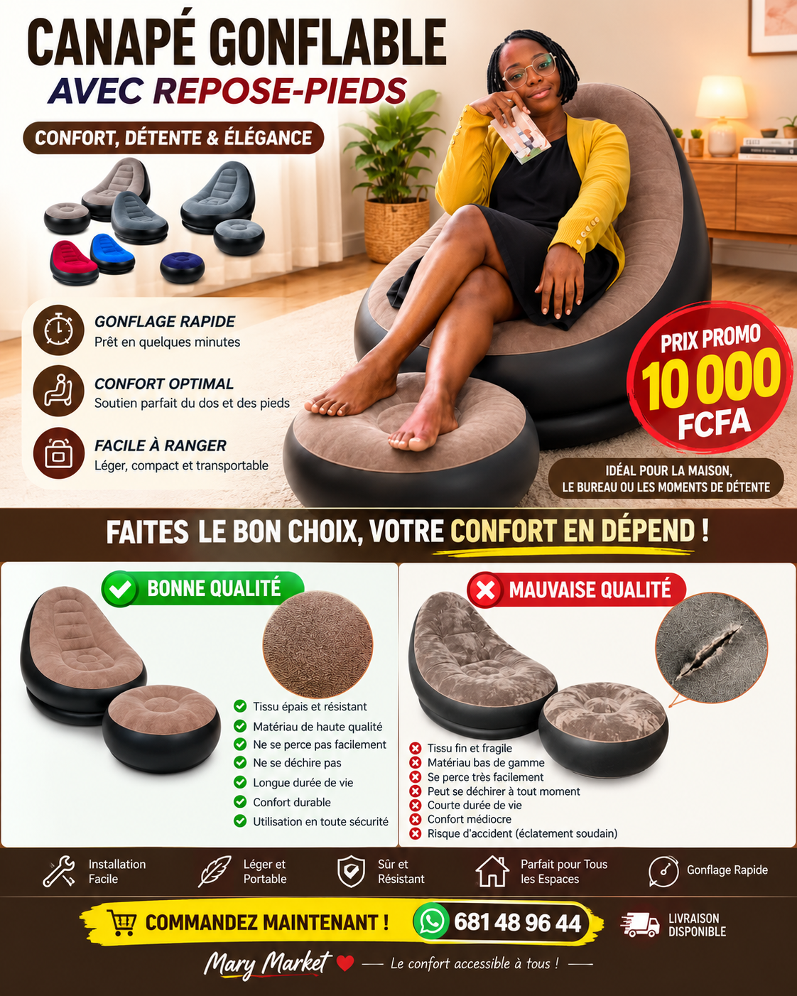 CANAPE GONFLABLE+ POSE PIEDS + POMPE MANUELLE