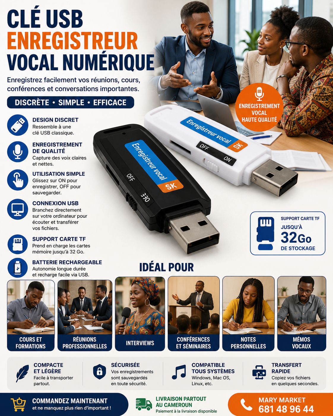 CLÉ USB ENREGISTREUR VOCAL DISCRET