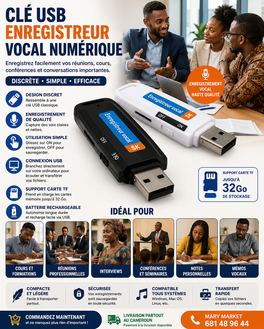 CLÉ USB ENREGISTREUR VOCAL DISCRET